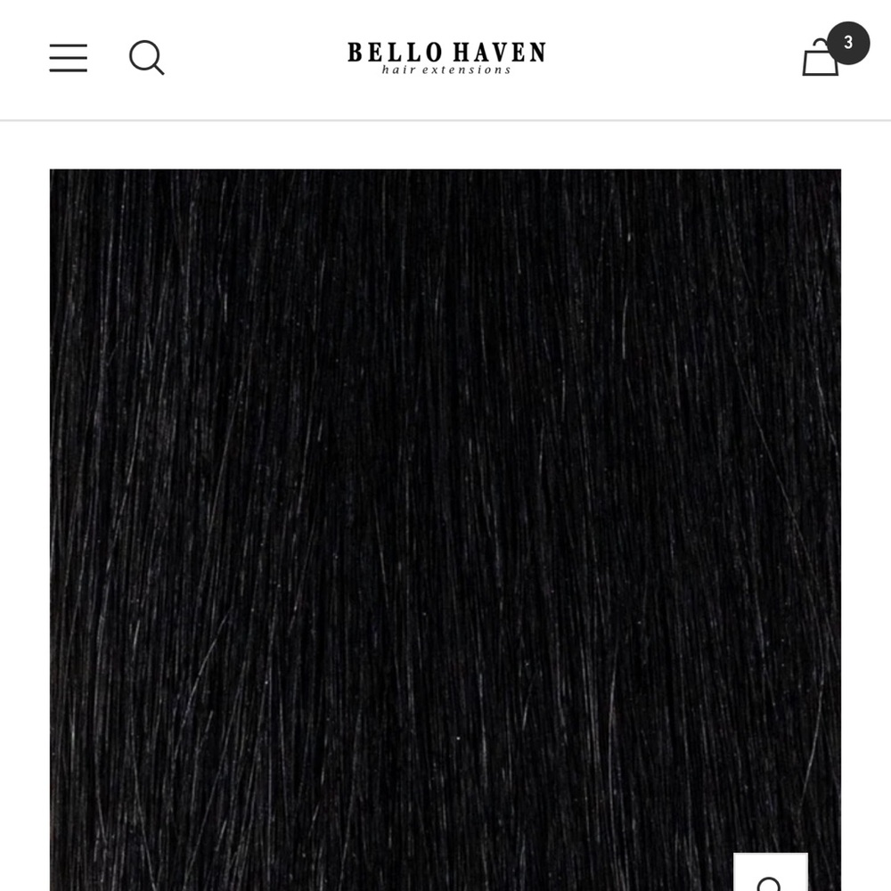 Hair extensions, natural black hybrid weft. The brand is Bello Haven.